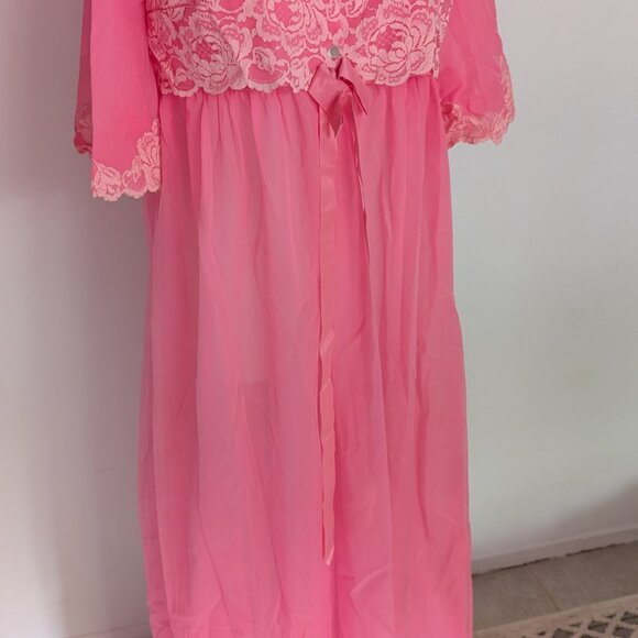 Vintage nightgown Pink Double Layered Sheer Chiffon Robe Peignoir - Picture 7 of 7